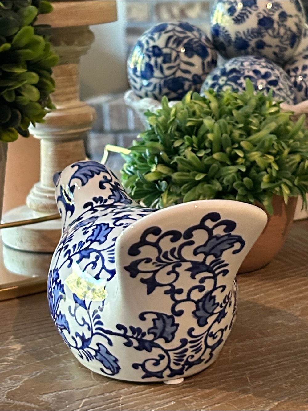 NEW! Shabby Chic Ceramic Blue & White Floral Ceramic Chinoiserie Love Song Bird - Picture 5 of 9
